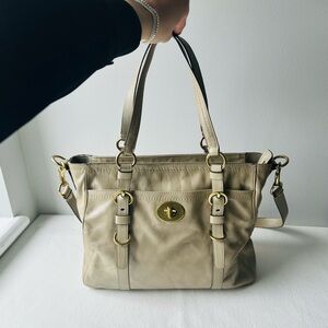 Coach Chelsea Taupe Patent Leather Tote Satchel Bag F14022